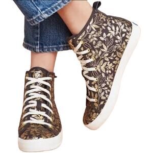Keds Rifle Paper Co Kickstart Hi Queen Anne Sneakers Shoes Black Gold Floral 8.5